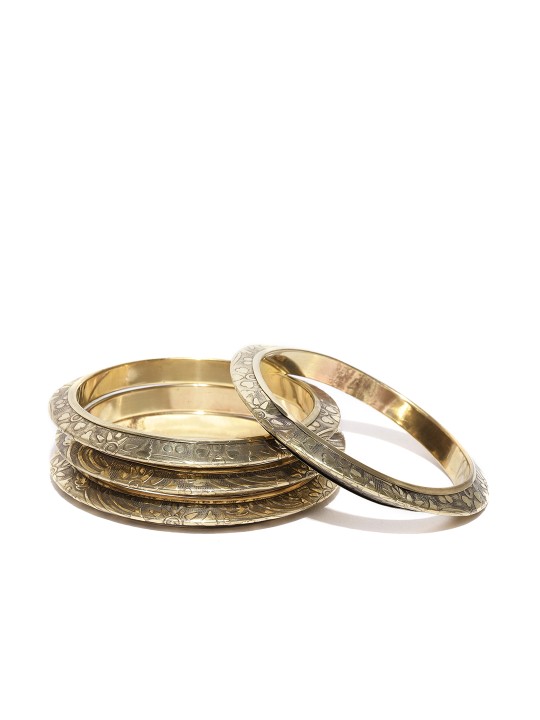 Set of 4 Antique Gold-Toned Textured Bangles 2.4