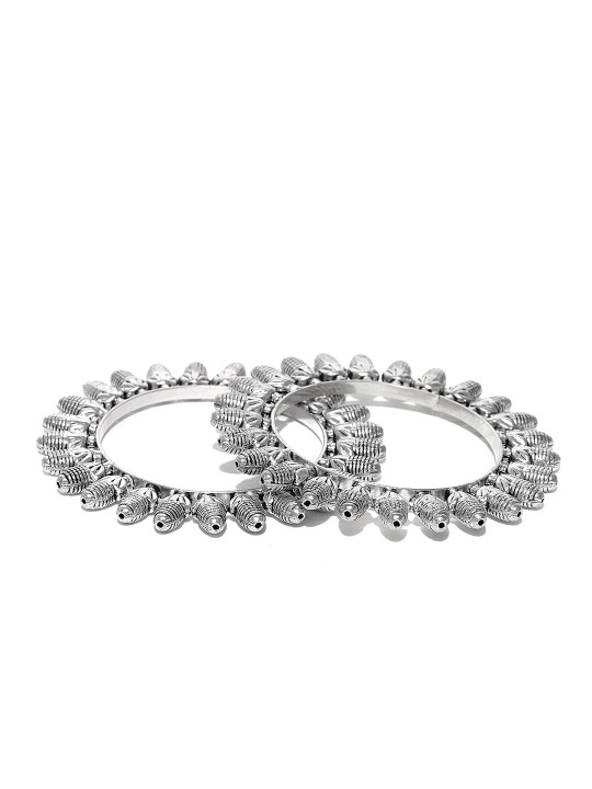 Set of 2 Oxidised Silver-Toned Textured Handcrafted Bangles 2.4