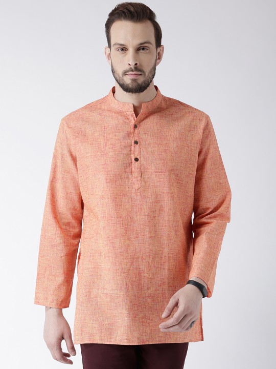 Men Orange Woven Design Straight Kurta S