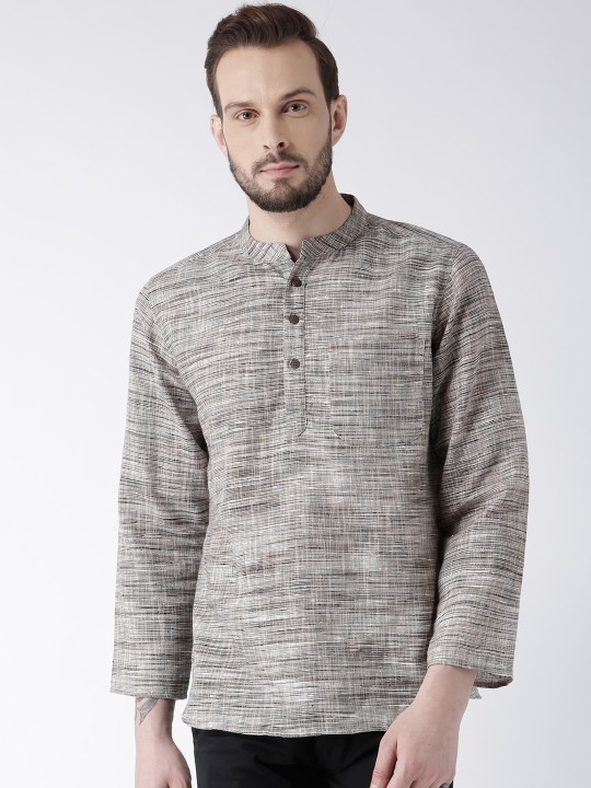 Men Grey Woven Design Straight Kurta S