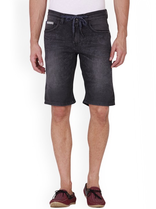 Men Charcoal Washed Skinny Fit Denim Shorts 30