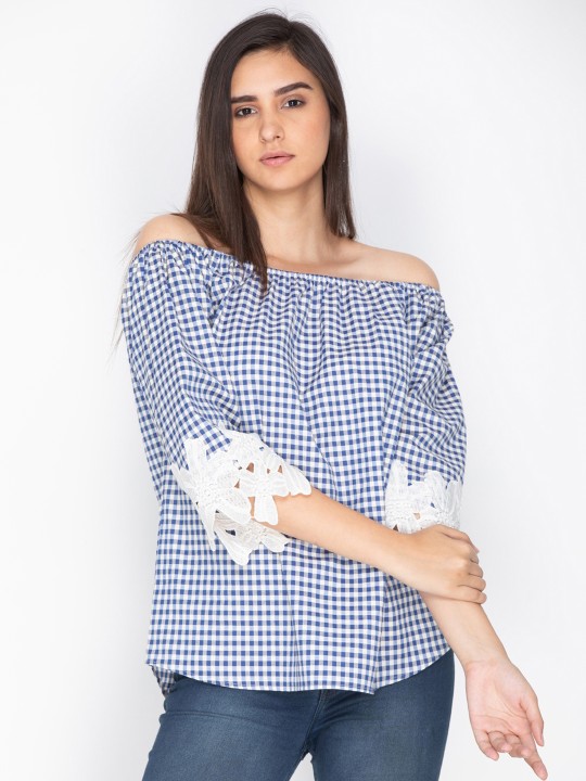Women White Checked Top XS