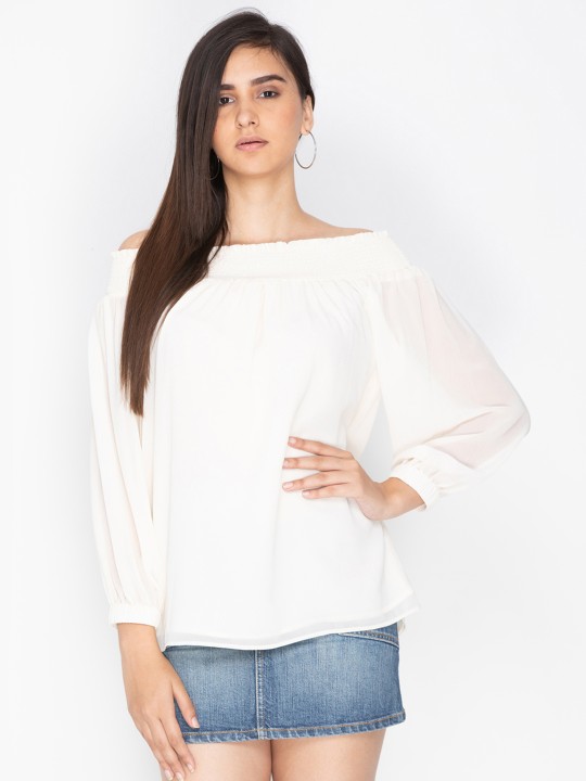 Women White Solid Top XS