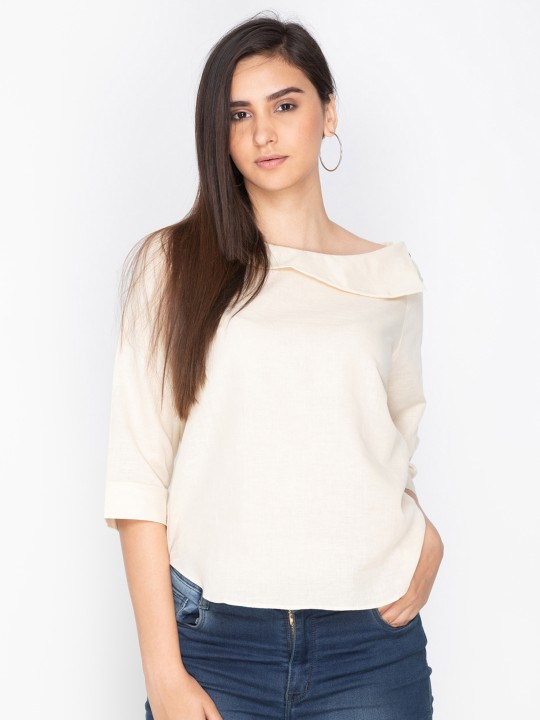 Women Off-White Solid Top XS