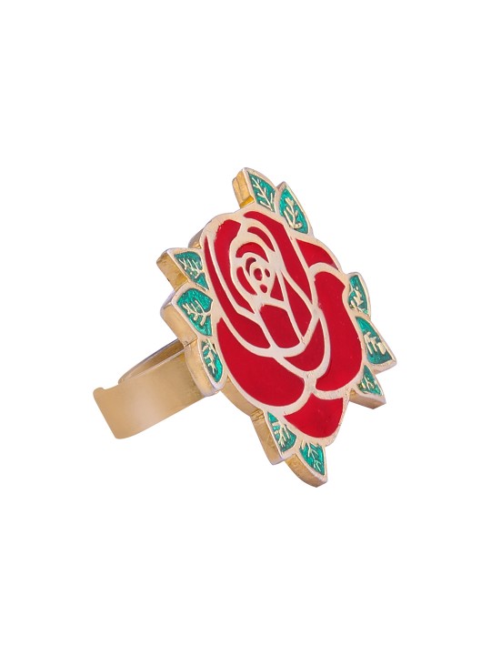 Gold-Toned & Red Rose Adjustable Ring