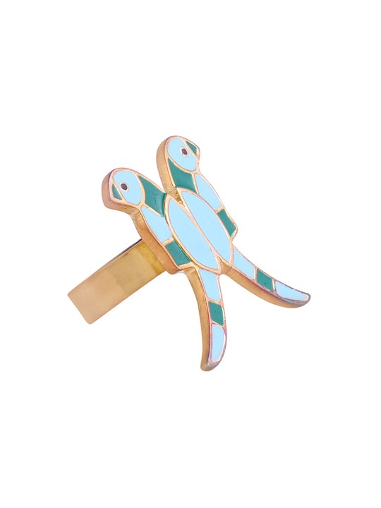 Gold-Toned & Blue Phiroza Parrot Adjustable Ring