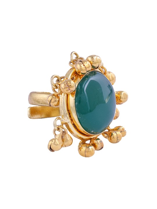 Gold-Toned & Green Adjustable Ring