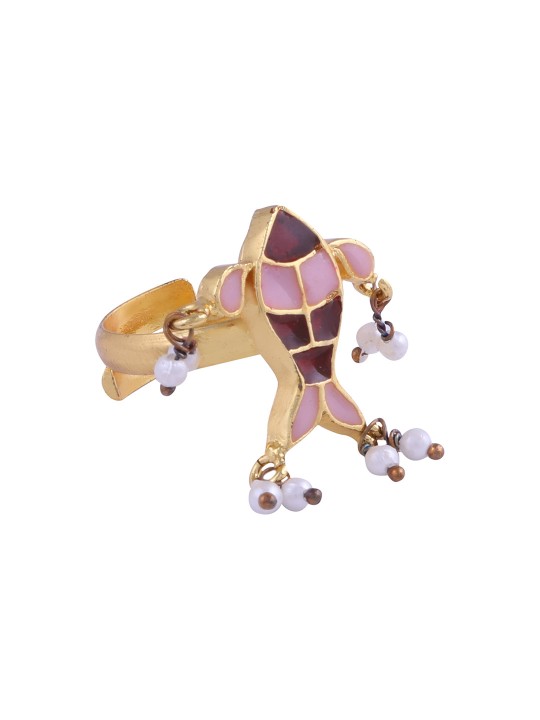 Gold-Toned & Pink Phiroza Adjustable Ring