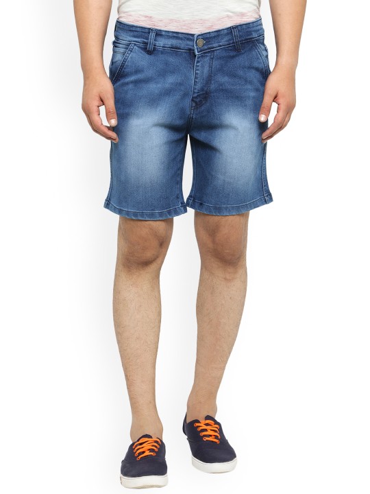 Men Blue Washed Regular Fit Denim Shorts 28