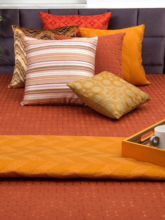 Rust Woven Design Double Bed King Size Bed Cover