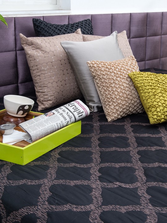 Black Woven Design Double Bed King Size Bed Cover