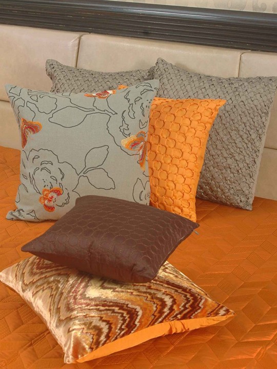 Orange Woven Design Double Bed King Size Bed Cover