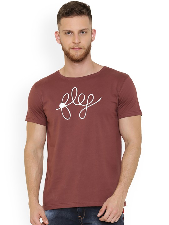 Men Brown Printed Round Neck T-shirt S