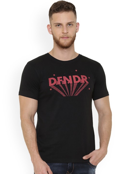 Men Black Printed Round Neck T-shirt S