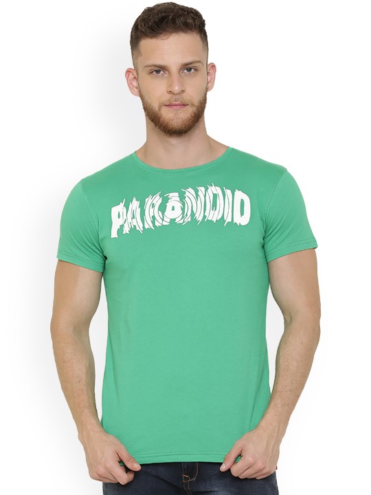 Men Green Printed Round Neck T-shirt S