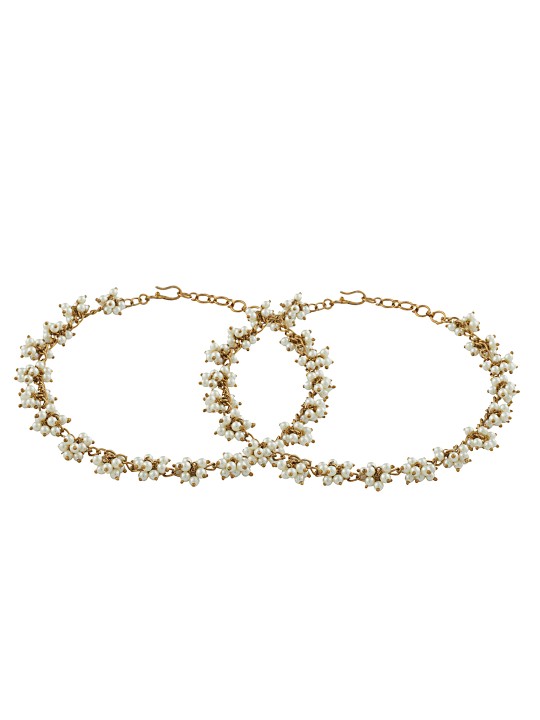 Set of 2 Gold-Toned & White Anklets