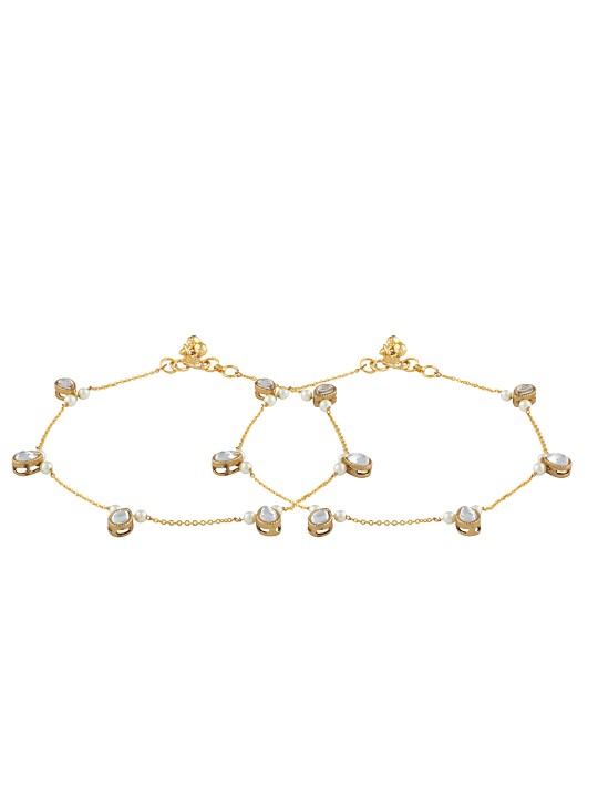 Set of 2 Gold Toned & White Anklets