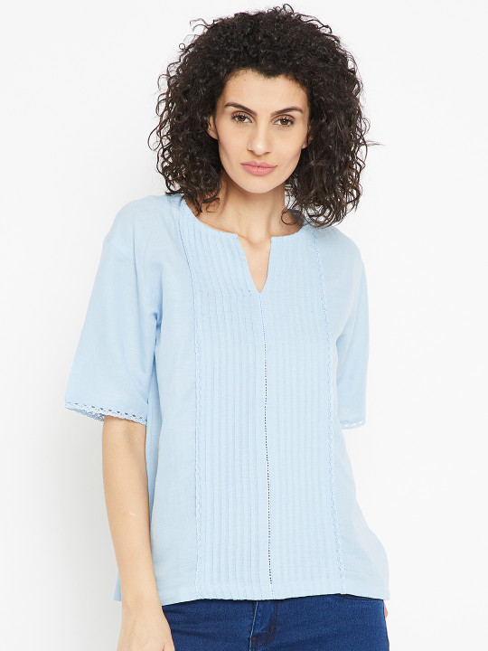 Women Blue Solid Top