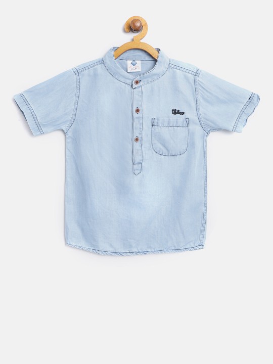 Boys Blue Regular Fit Solid Chambray Casual Shirt 5-6Y