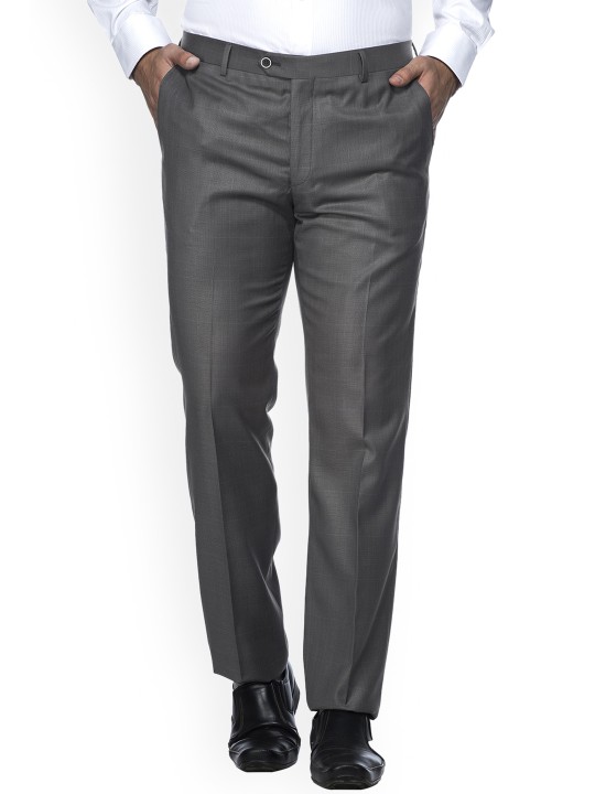 Men Grey Slim Fit Solid Formal Trousers 32