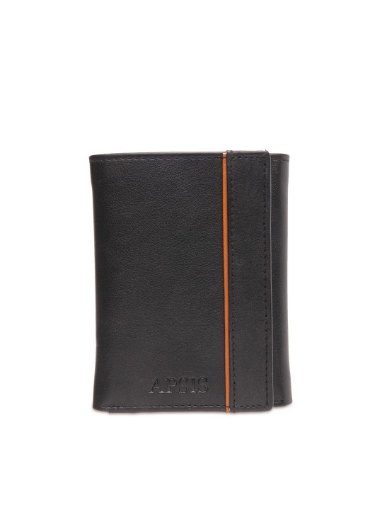 Men Black Solid Three Fold Wallet