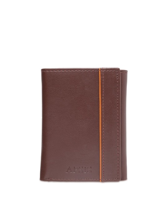 Men Brown Solid Three Fold Wallet