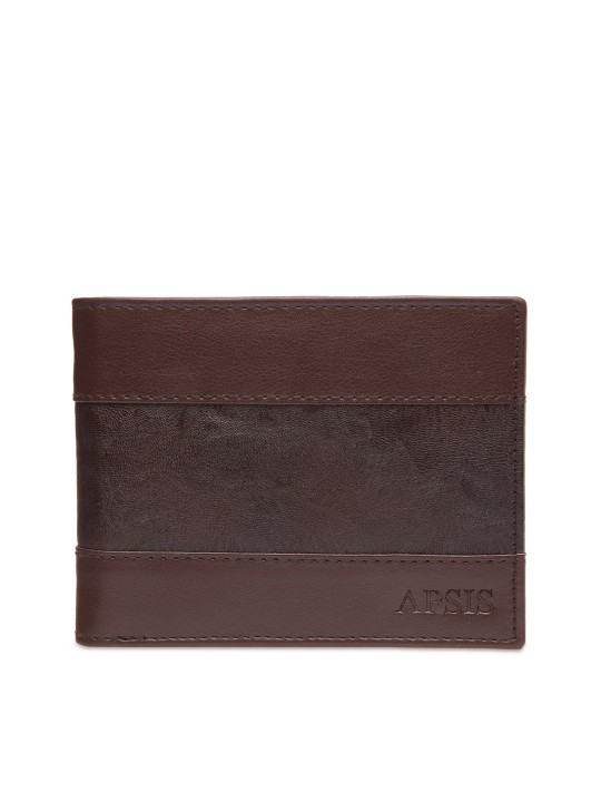 Men Brown & Black Solid Two Fold Wallet