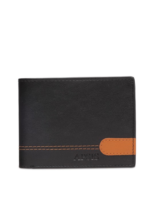 Men Black Solid Two Fold Wallet