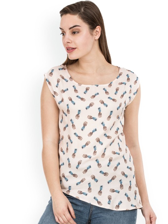 Women Peach-Coloured Printed Top XS