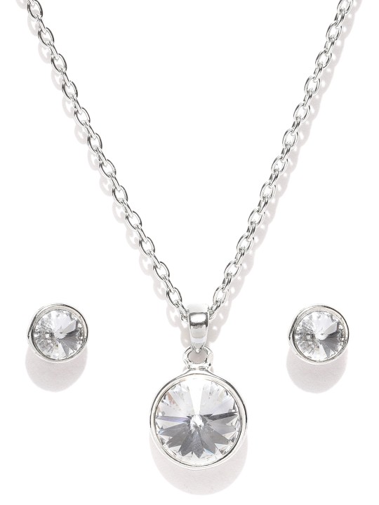 Silver-Toned Swarovski Crystal-Studded Jewellery Set