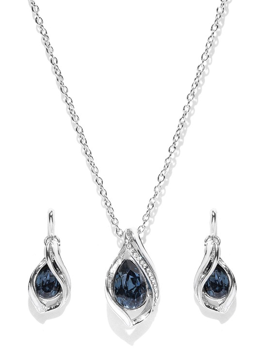 Silver-Toned & Navy Crystal-Studded Jewellery Set