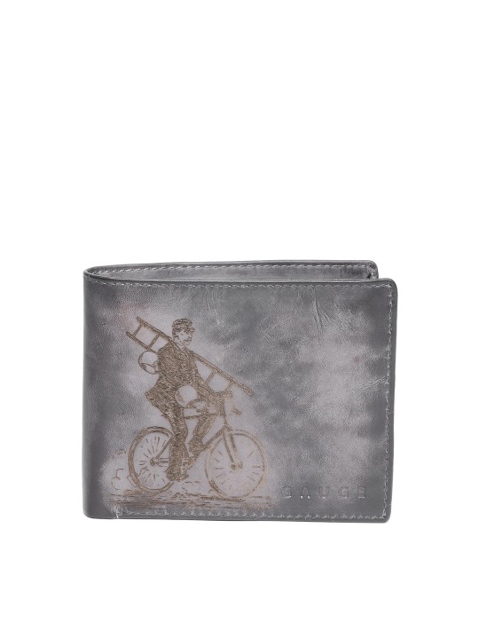 Men Charcoal Handcrafted Textured Leather Two Fold Wallet