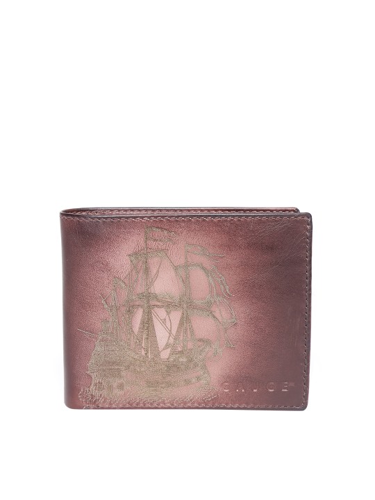 Men Brown Leather Textured Handcrafted Two Fold Wallet