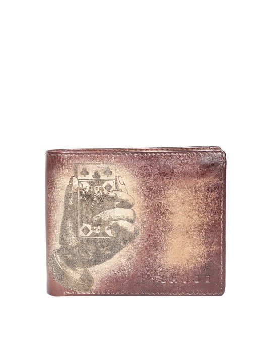 Men Brown Leather Textured Handcrafted Two Fold Wallet