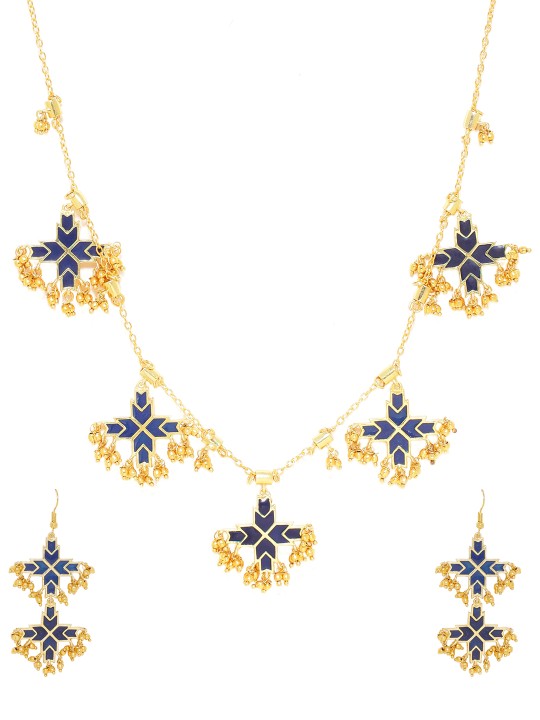 Women Gold-Toned & Blue Enamelled Jewellery Set
