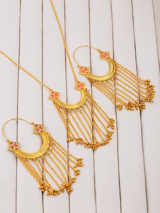 Women Gold-Toned & Orange Enamelled Jewellery Set