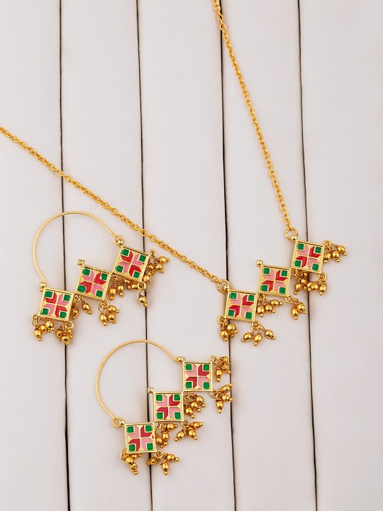 Women Gold-Toned & Multicoloured Enamelled Jewellery Set