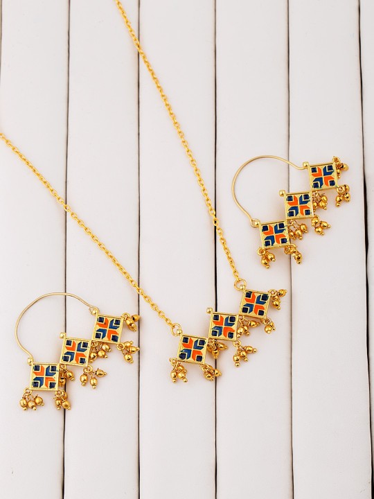 Gold-Toned & Multicoloured Enamelled Jewellery Set