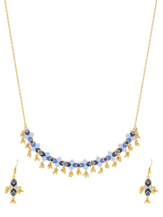 Gold-Toned & Blue Enamelled Jewellery Set
