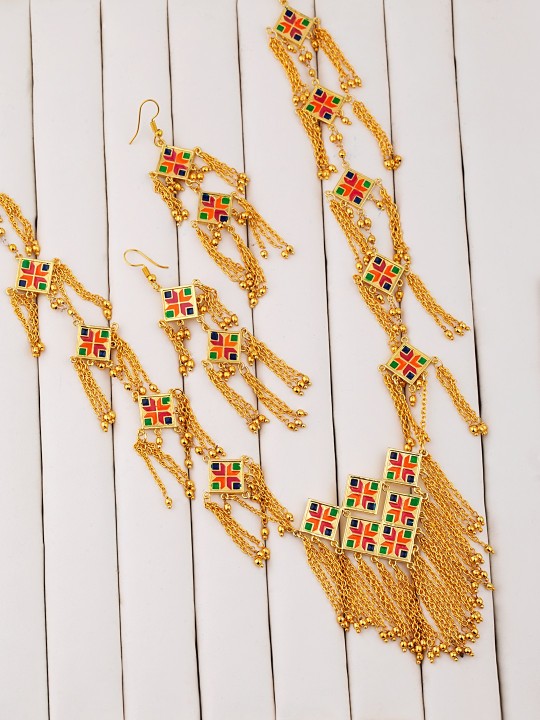 Gold-Toned & Multicoloured Enamelled Jewellery Set