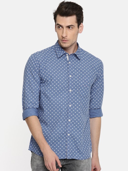 Men Blue Slim Fit Printed Casual Shirt 44