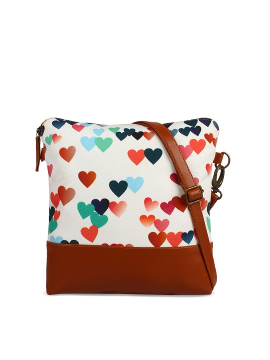 White & Brown Printed Sling Bag