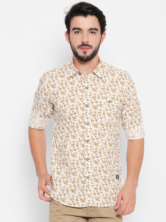 Men Yellow Slim Fit Printed Casual Shirt 40