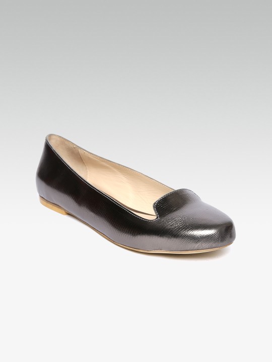 Women Grey Solid Leather Ballerinas 35
