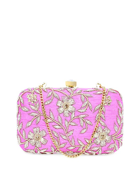 Pink Embellished Box Clutch