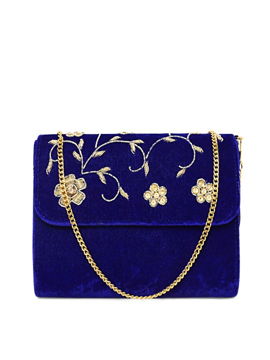 Blue Embroidered Clutch