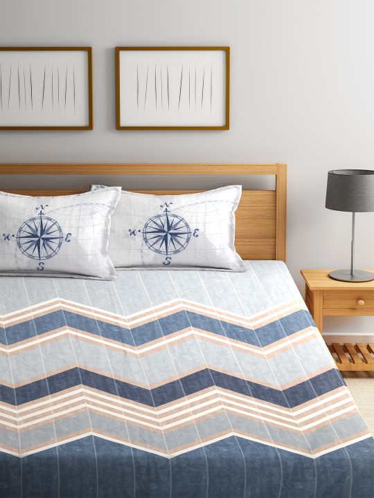 Multicoloured Abstract Flat 144 TC Cotton 1 Queen Bedsheet with 2 Pillow Covers