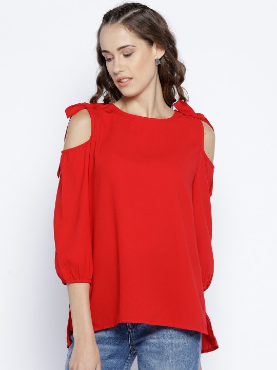 Women Red Solid A-Line Top S