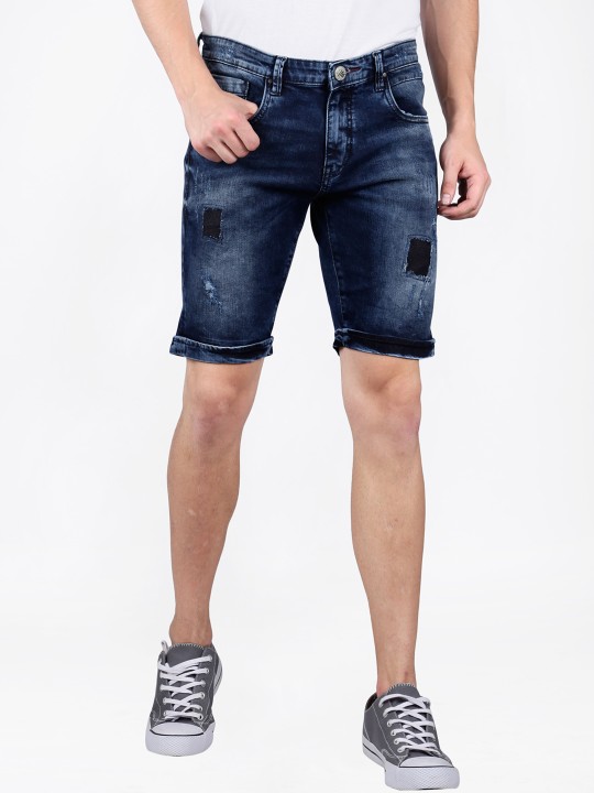 Men Blue Washed Slim Fit Denim Shorts 30