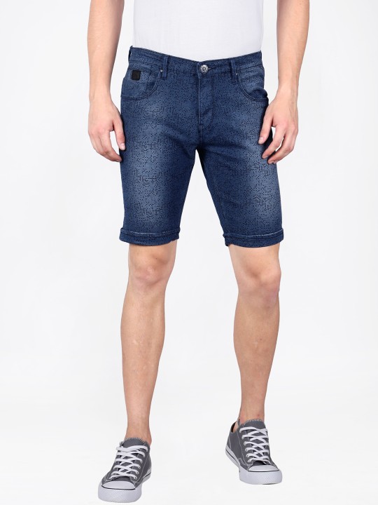 Men Blue Washed Slim Fit Denim Shorts 28